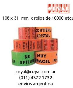108 x 31  mm  x rollos de 10000 etiquetas