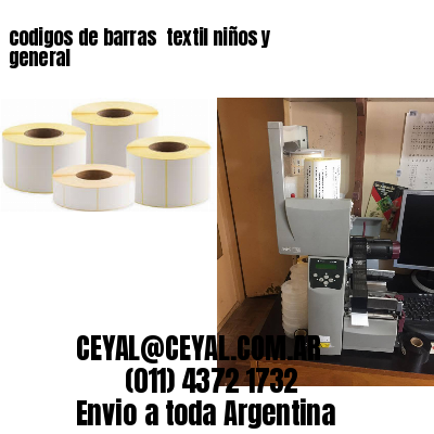 codigos de barras 	textil niños y general