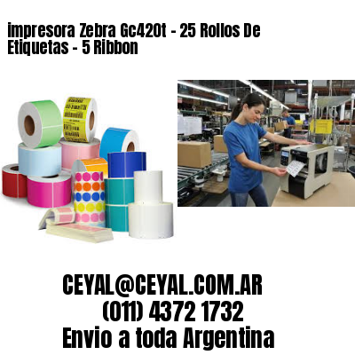 impresora Zebra Gc420t – 25 Rollos De Etiquetas – 5 Ribbon
