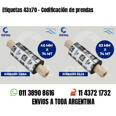 Etiquetas 43x70 - Codificación de prendas