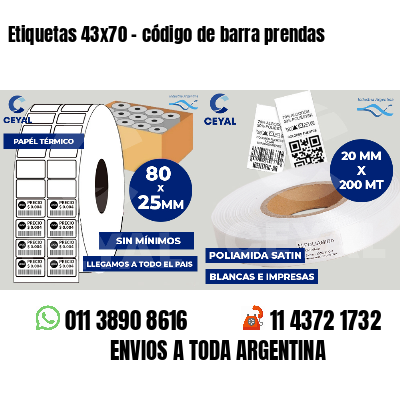 Etiquetas 43x70 - código de barra prendas