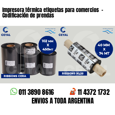 Impresora térmica etiquetas para comercios  - Codificación de prendas
