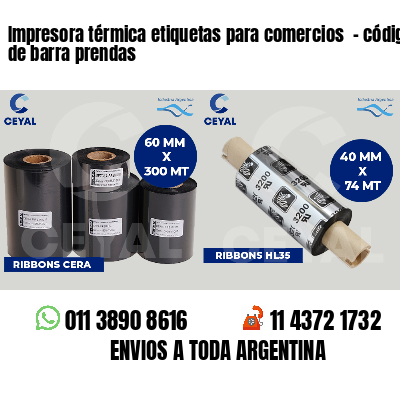Impresora térmica etiquetas para comercios  - código de barra prendas