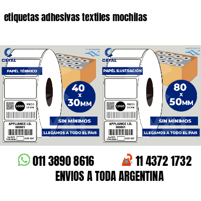 etiquetas adhesivas textiles mochilas