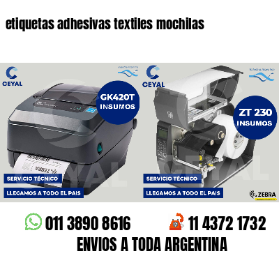 etiquetas adhesivas textiles mochilas