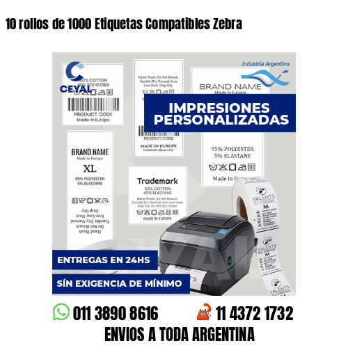 10 rollos de 1000 Etiquetas Compatibles Zebra 