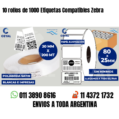 10 rollos de 1000 Etiquetas Compatibles Zebra 