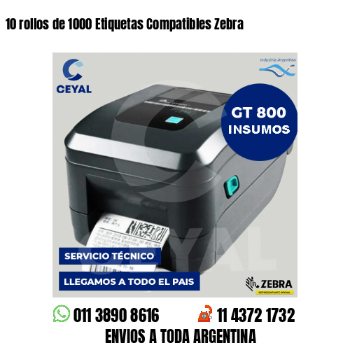 10 rollos de 1000 Etiquetas Compatibles Zebra 