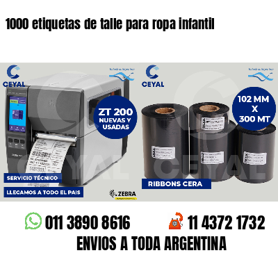1000 etiquetas de talle para ropa infantil