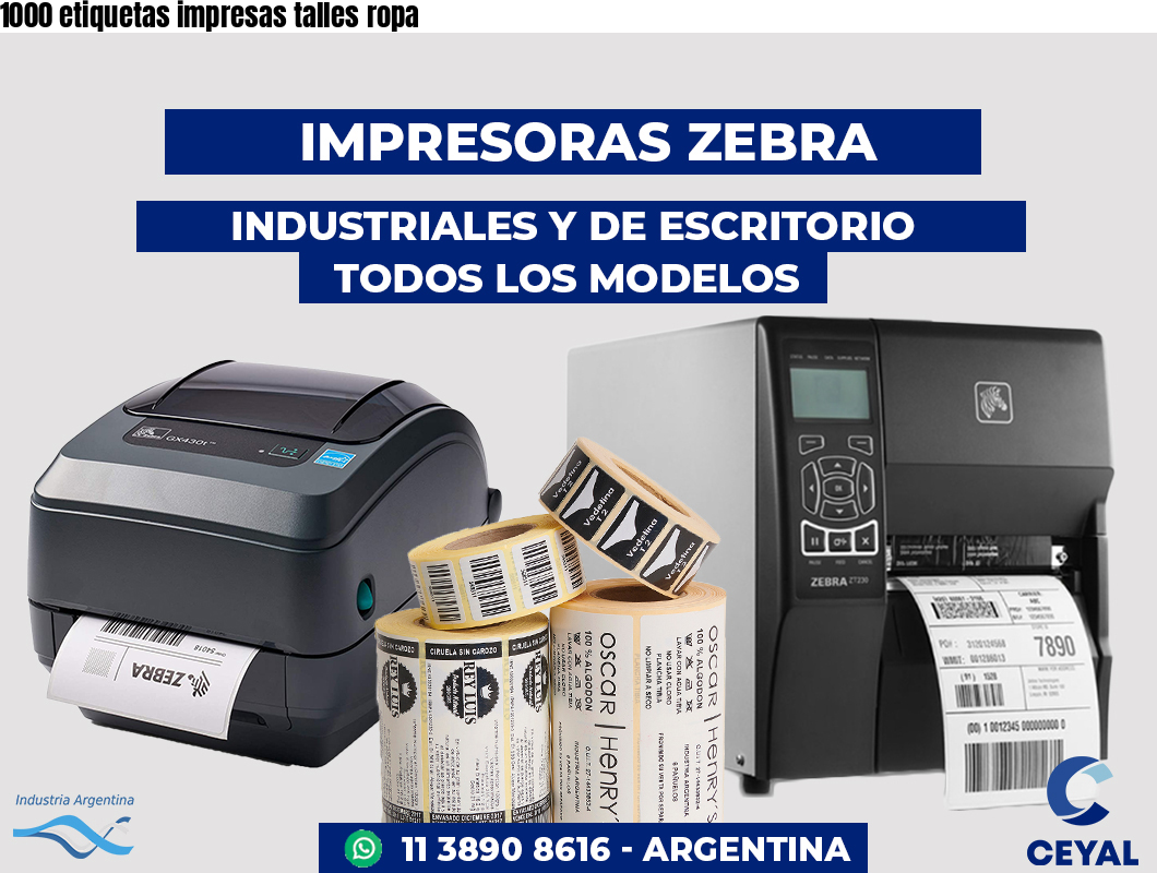 1000 etiquetas impresas talles ropa