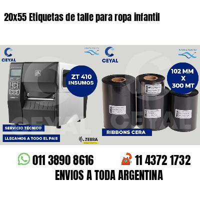 20x55 Etiquetas de talle para ropa infantil