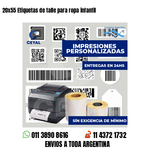 20x55 Etiquetas de talle para ropa infantil
