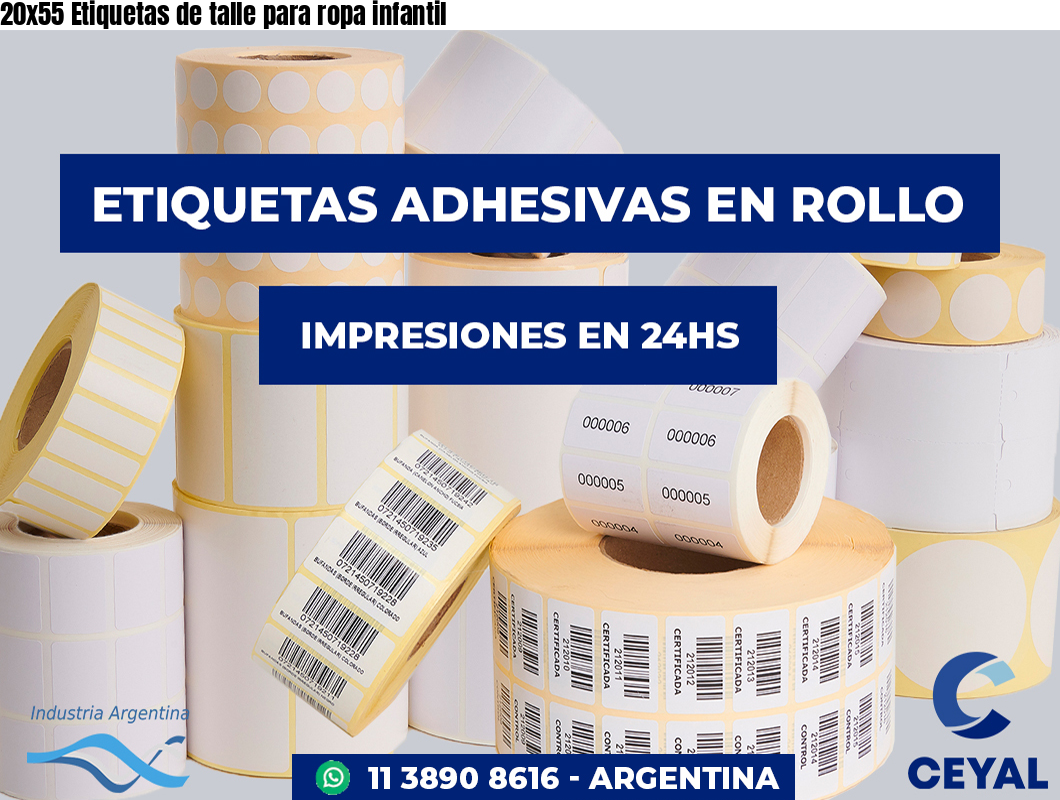 20x55 Etiquetas de talle para ropa infantil
