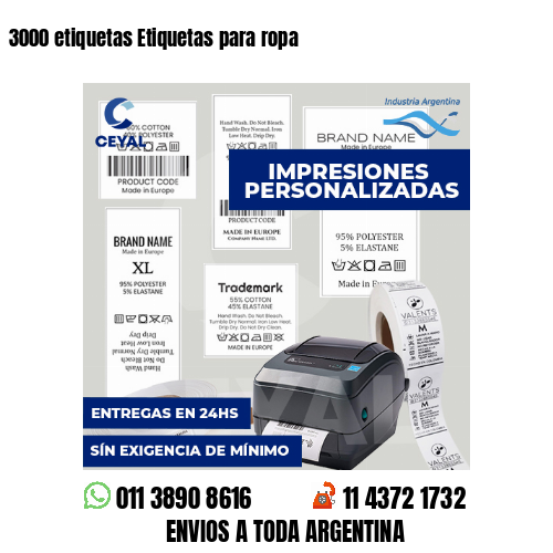 3000 etiquetas Etiquetas para ropa