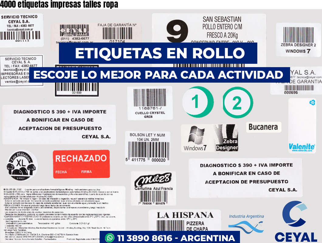 4000 etiquetas impresas talles ropa