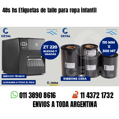 48s hs Etiquetas de talle para ropa infantil