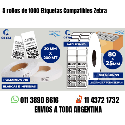 5 rollos de 1000 Etiquetas Compatibles Zebra 