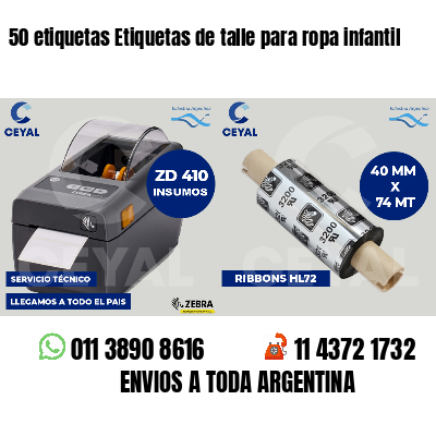 50 etiquetas Etiquetas de talle para ropa infantil