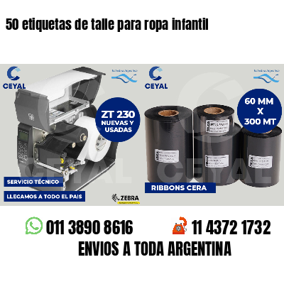 50 etiquetas de talle para ropa infantil