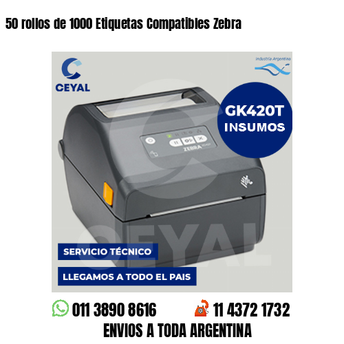 50 rollos de 1000 Etiquetas Compatibles Zebra 