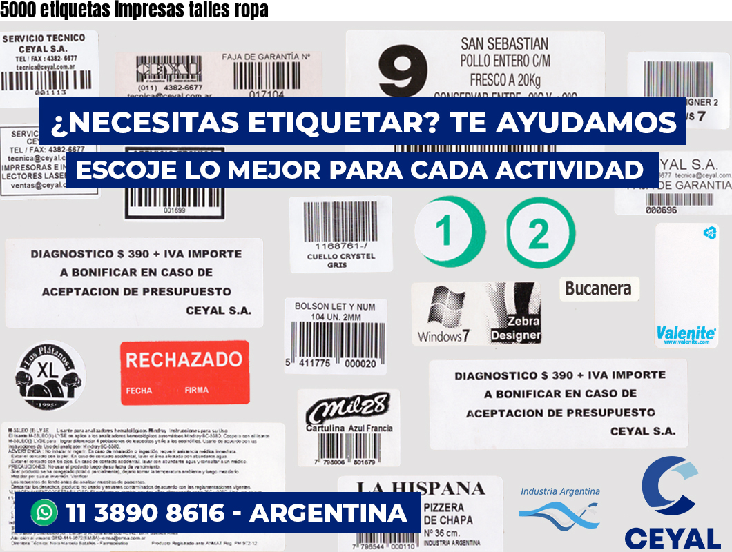 5000 etiquetas impresas talles ropa