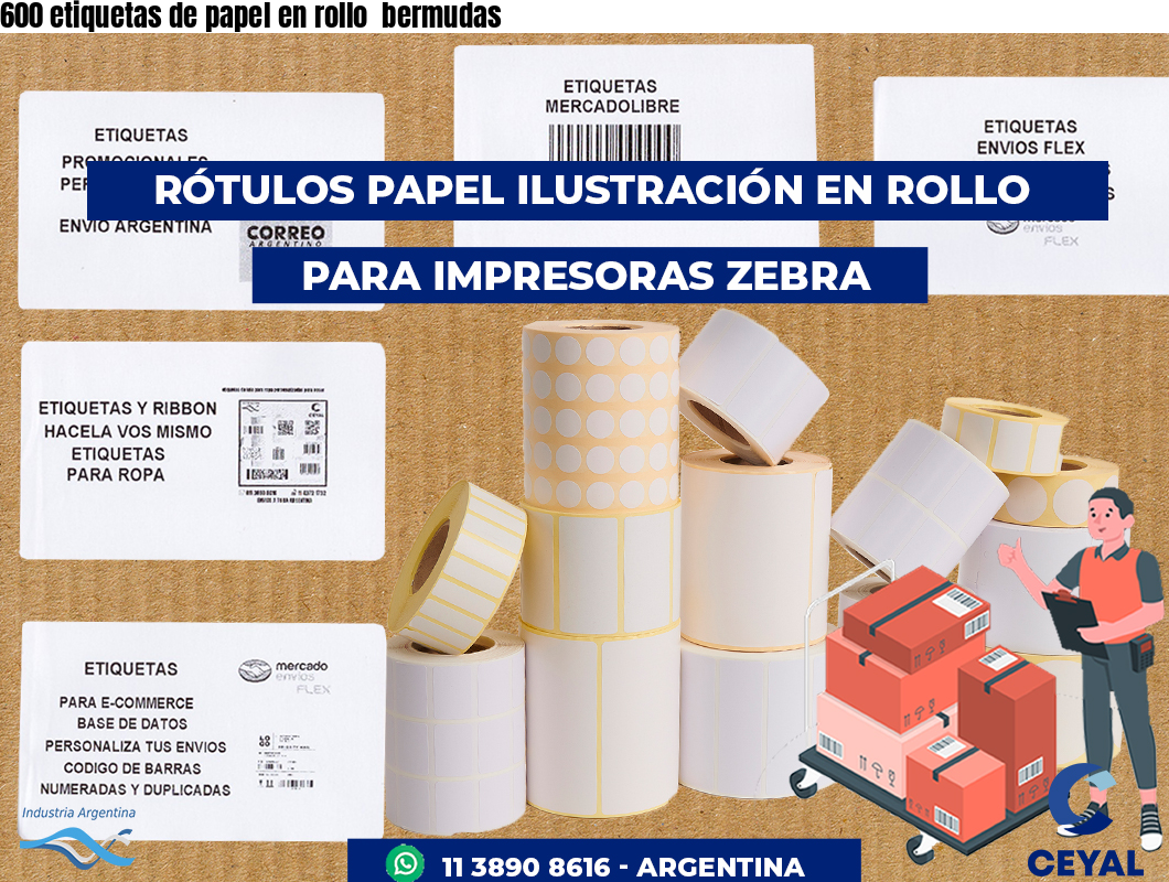 600 etiquetas de papel en rollo  bermudas