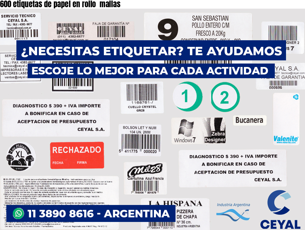600 etiquetas de papel en rollo  mallas