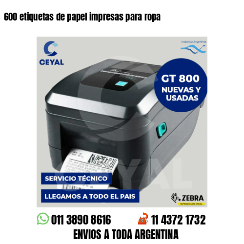 600 etiquetas de papel impresas para ropa