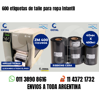 600 etiquetas de talle para ropa infantil