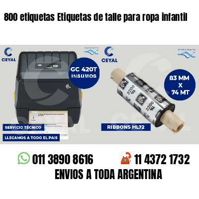 800 etiquetas Etiquetas de talle para ropa infantil