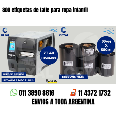 800 etiquetas de talle para ropa infantil
