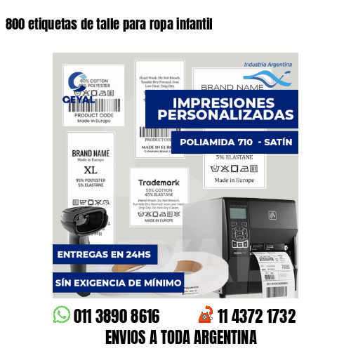 800 etiquetas de talle para ropa infantil
