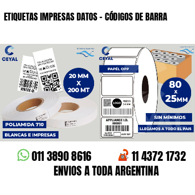 ETIQUETAS IMPRESAS DATOS - CÓDIGOS DE BARRA