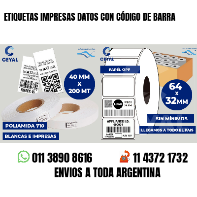 ETIQUETAS IMPRESAS DATOS CON CÓDIGO DE BARRA