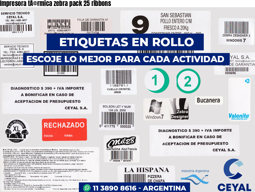 Impresora térmica zebra pack 25 ribbons