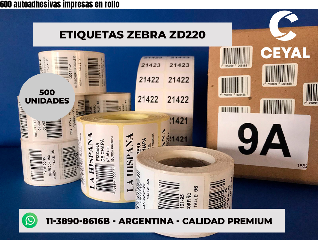 600 autoadhesivas impresas en rollo