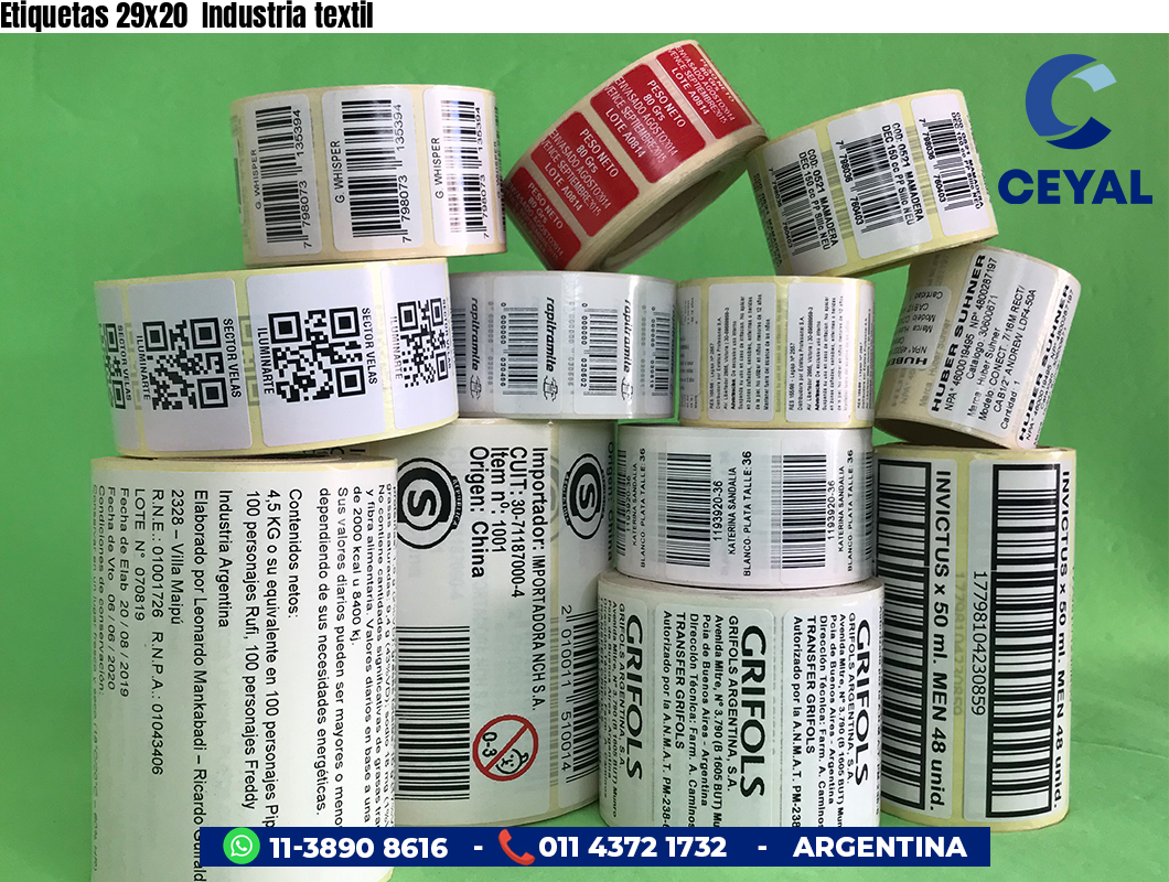 Etiquetas 29x20  Industria textil