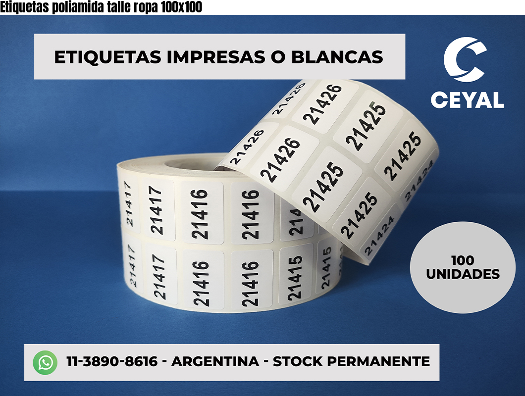 Etiquetas poliamida talle ropa 100×100