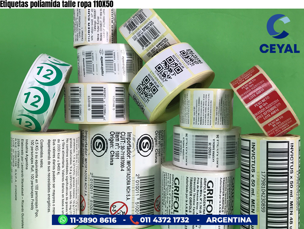 Etiquetas poliamida talle ropa 110X50