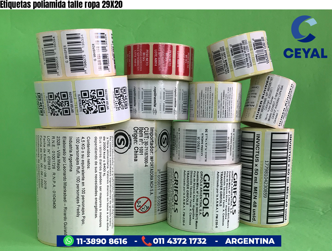 Etiquetas poliamida talle ropa 29X20