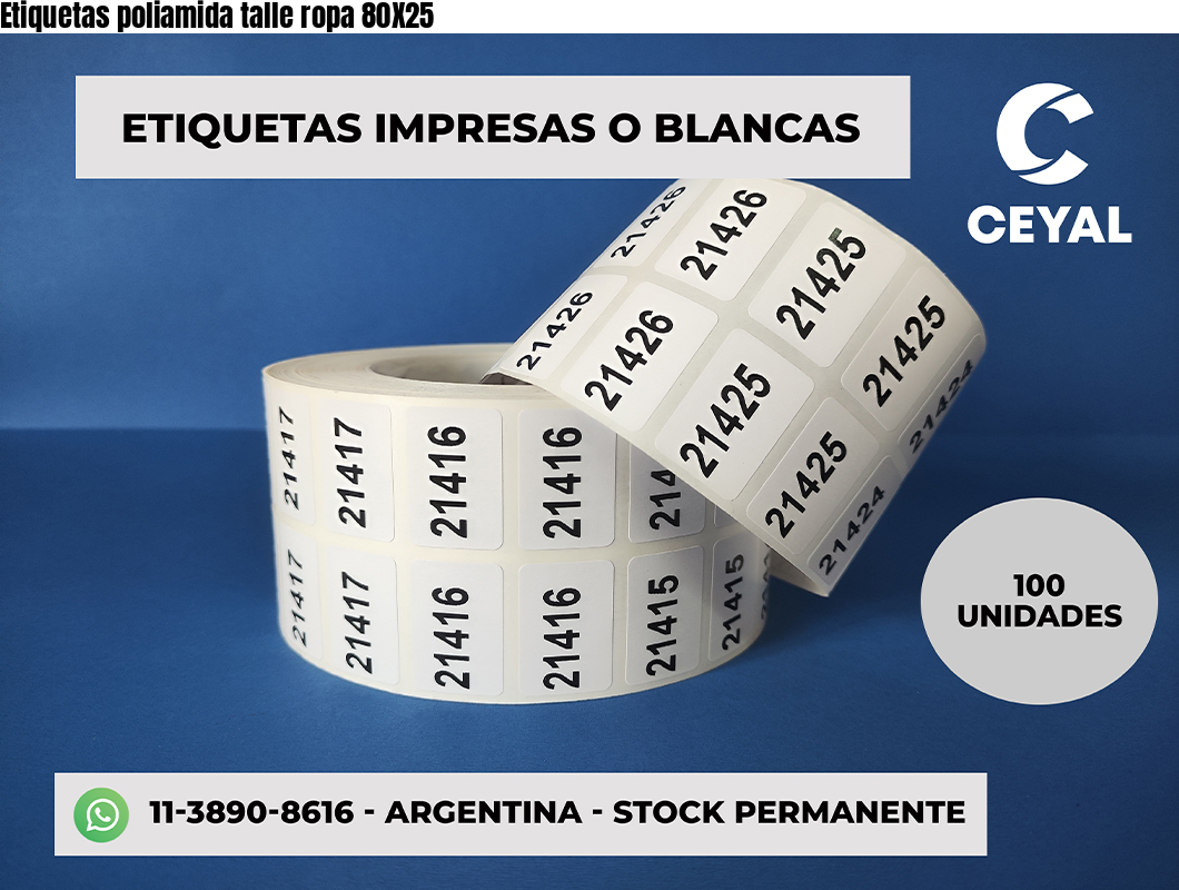 Etiquetas poliamida talle ropa 80X25