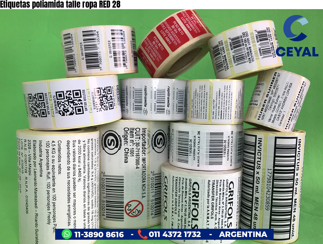 Etiquetas poliamida talle ropa RED 28