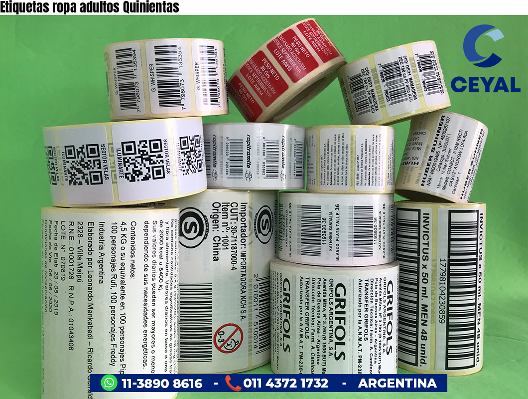 Etiquetas ropa adultos Quinientas
