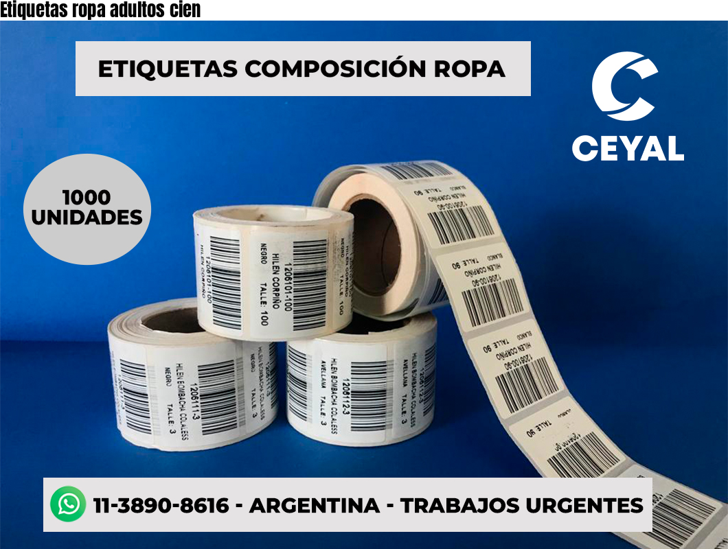 Etiquetas ropa adultos cien