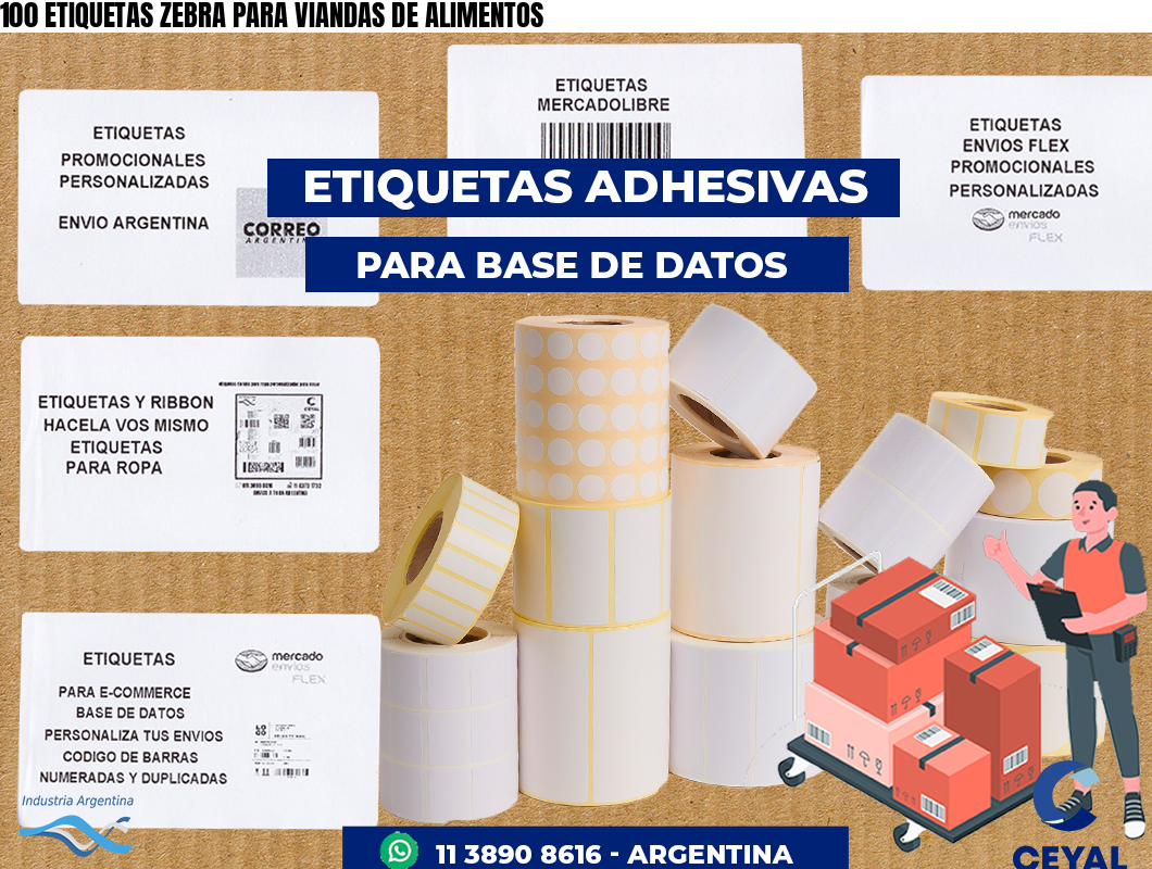 100 ETIQUETAS ZEBRA PARA VIANDAS DE ALIMENTOS