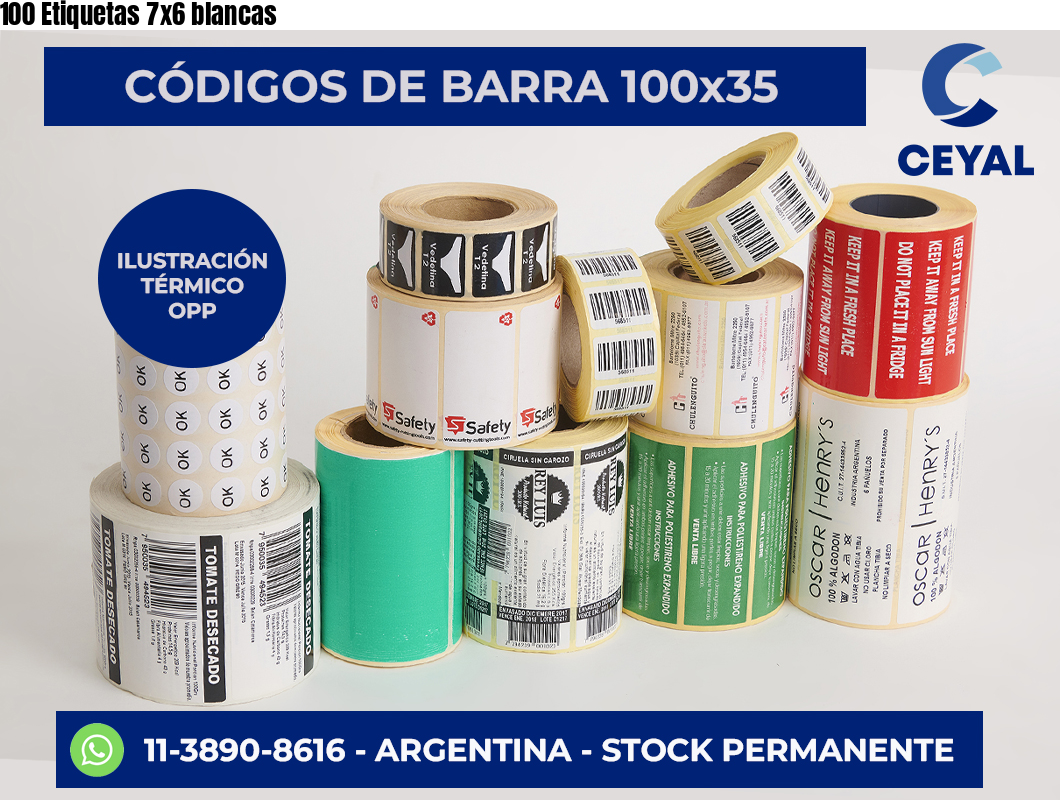 100 Etiquetas 7×6 blancas