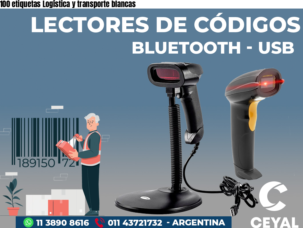100 etiquetas Logística y transporte blancas
