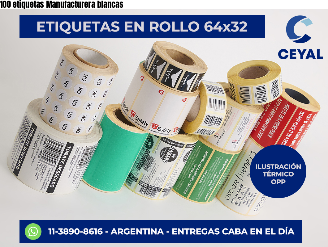 100 etiquetas Manufacturera blancas