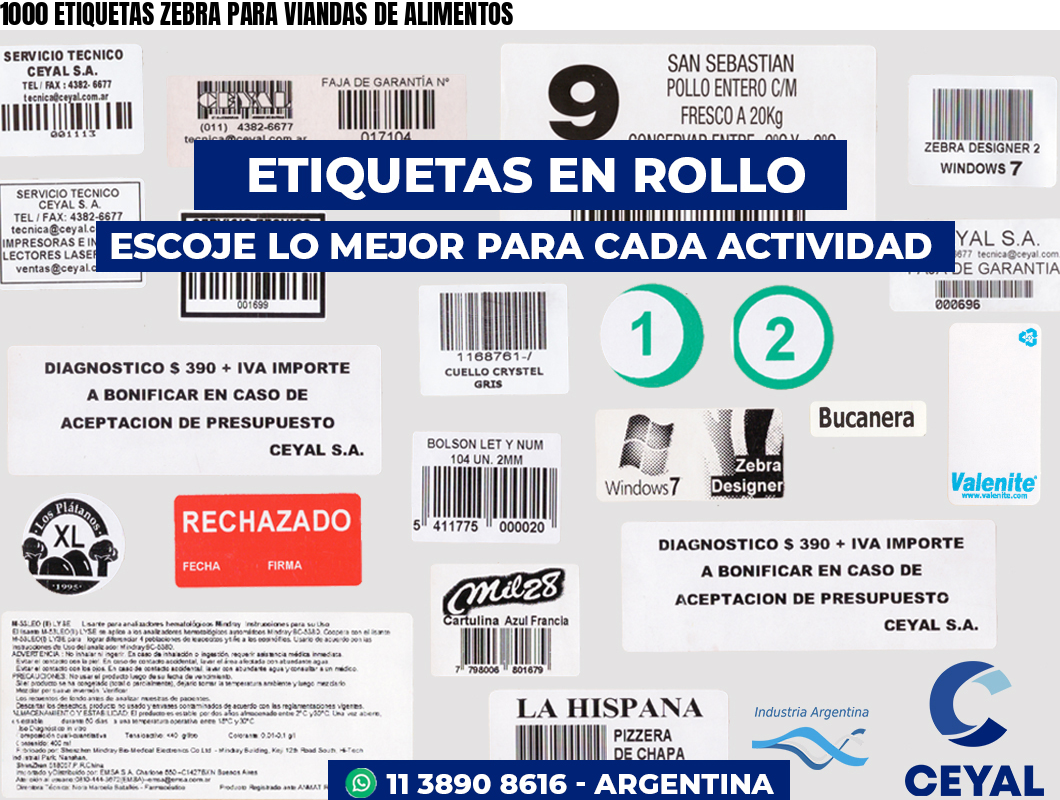1000 ETIQUETAS ZEBRA PARA VIANDAS DE ALIMENTOS