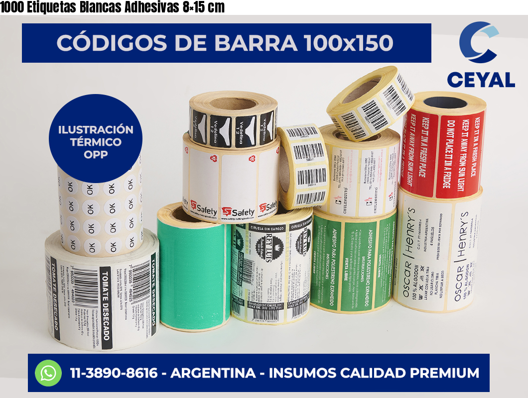 1000 Etiquetas Blancas Adhesivas 8×15 cm